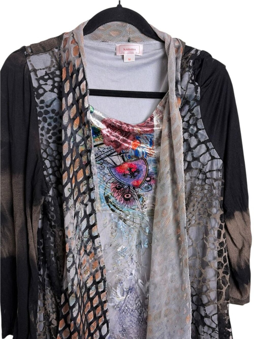 Kamana Boho Long-Sleeve Tunic Dress With Mesh Panels Medieval Fairycore SZ M - Picture 2 of 7